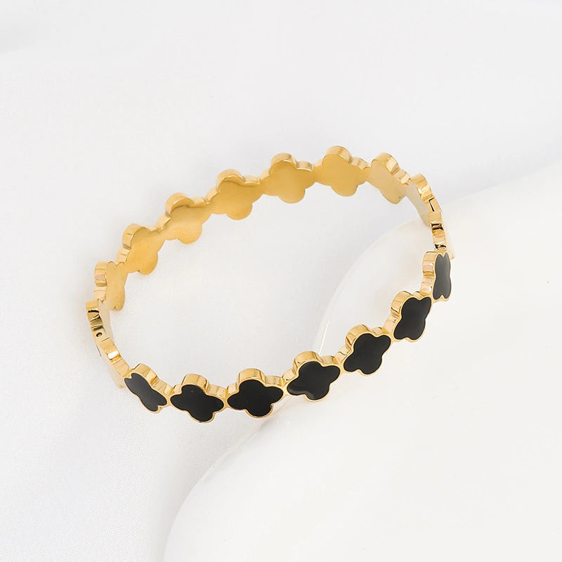 Bratara Lucky Clover - Negru - RAFINI