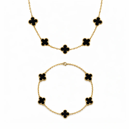 Set Bratara + Colier Auriu Flower Negru