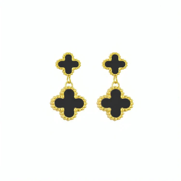 Cercei Double Clover - Negru - RAFINI