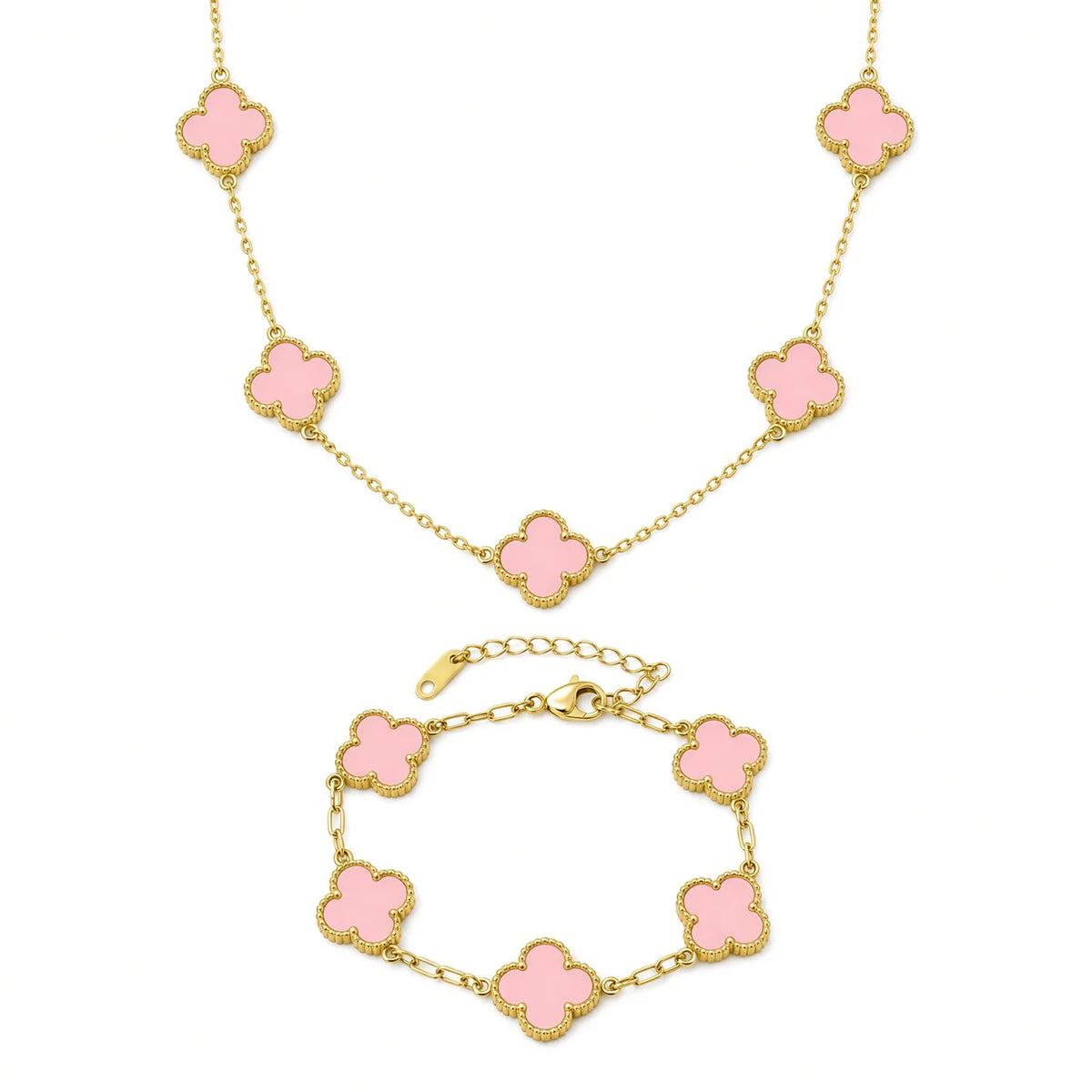 Set Bratara + Colier Auriu Flower Roz