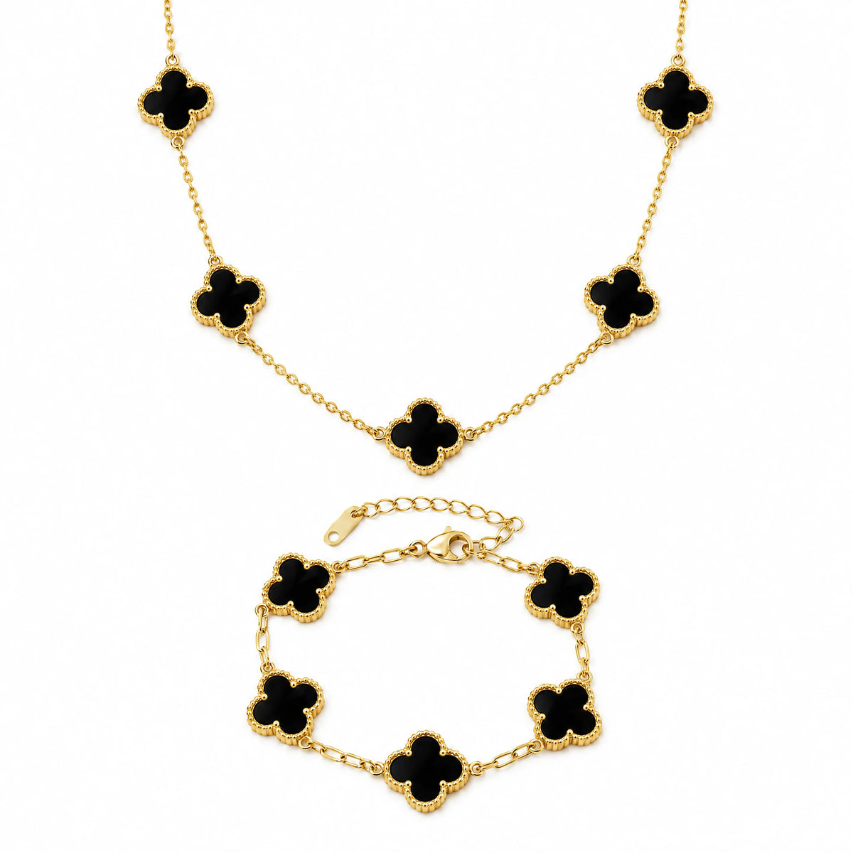 Set Bratara + Colier Auriu Flower Negru