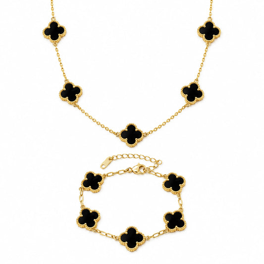 Set Bratara + Colier Auriu Flower Negru