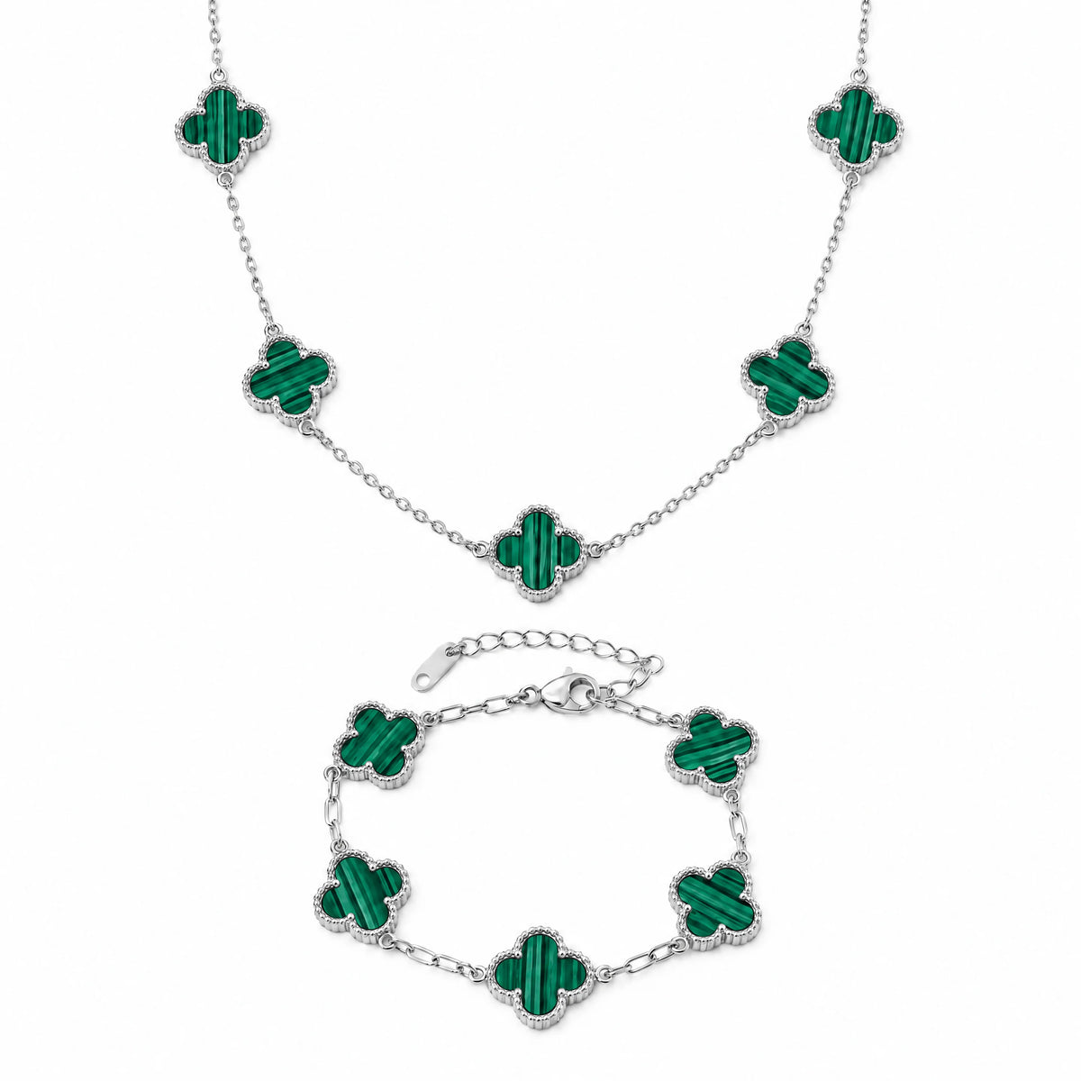 Set Bratara + Colier Argintiu Flower Verde