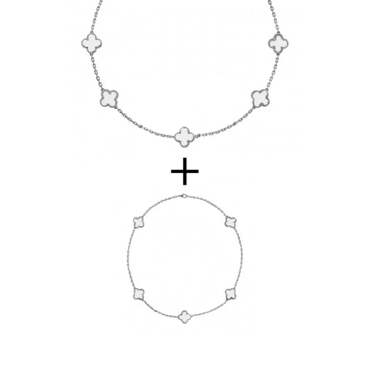 Set Bratara + Colier Argintiu Flower - RAFINI