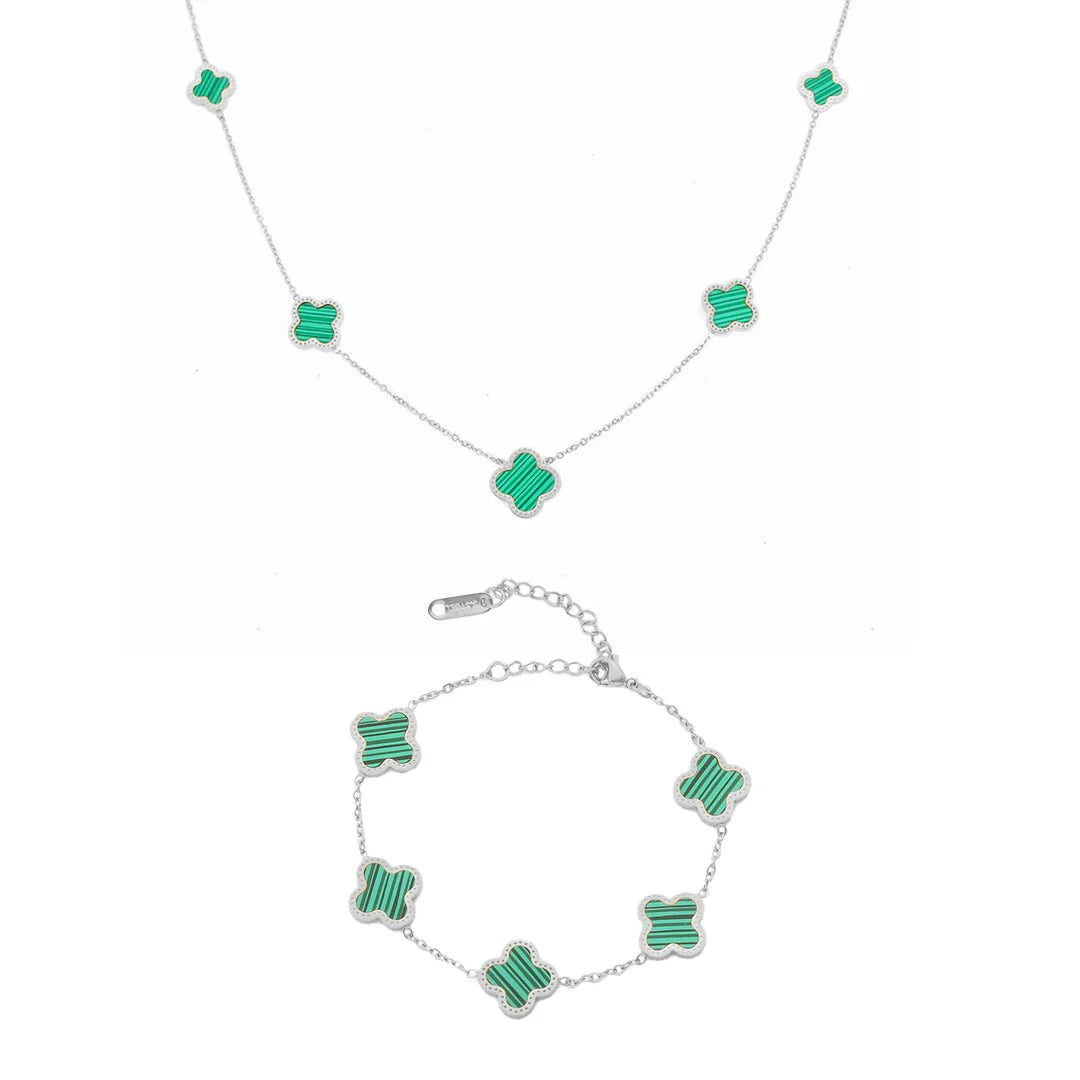 Set Bratara + Colier Argintiu Flower - RAFINI