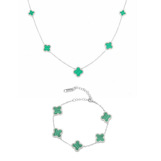 Set Bratara + Colier Argintiu Flower - RAFINI